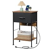 WLIVE Nightstand with Charging Station Drawer and Shelf