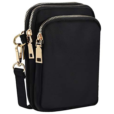 INSOUR Cross Body Phone Bag Women, Nylon Ladies Mobile Phone Bags Purse Mini 3 Layers Zipper Shoulder Wallet Bag with Adjustable Strap (Black) Cover