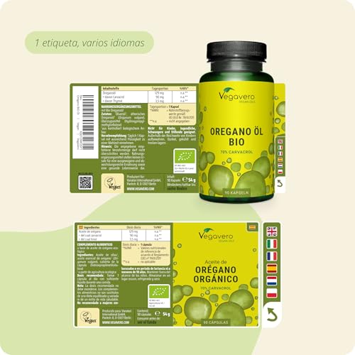 Miniatura 6 de Aceite De Orégano Vegavero El Único Orgánico Y Vegano Antioxidante Cándida Antiinflamatorio Natural Oregano Oil 70 Carvacrol 2,5 Timol Sin Aditivos