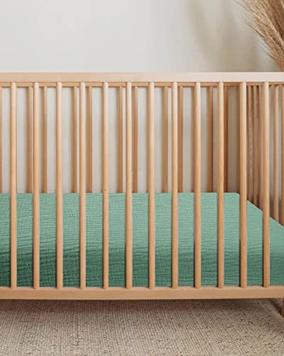 Image of Crib Sheets for Boys Girl, Fitted Baby Toddler Bed Sheets 28 inch x 52 inch, Neutral Muslin Cotton Crib Mattress Bedding Soft and Breathable Comfort (Roman Green)