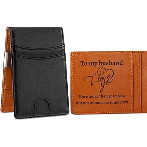 kullder Personalized Wallet for Husband Gift from Wife Engraved Mens Wallet Slim with Clip to Husband Gifts Man Birthday Anniversary Christmas Gifts RFID Bifold Card Holder Gift for Him Cover
