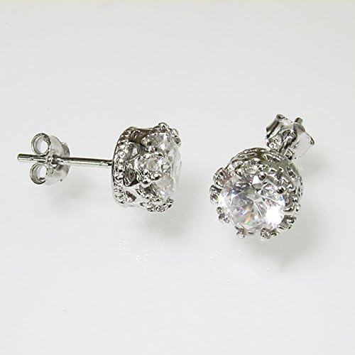 Unisex earrings silver 925 round crown zircon diamond CZ 8 mm offer UN45 - Image 3