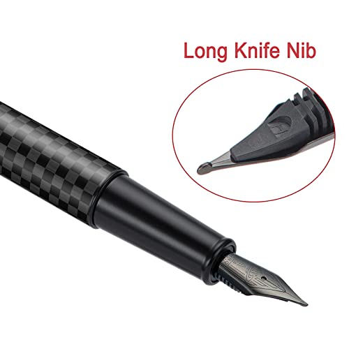 Image of HONG DIAN 1861 Fountain Pen, Long Blade Nib, Black Carbon Fiber Design with Converter and Metal Pen Case Set