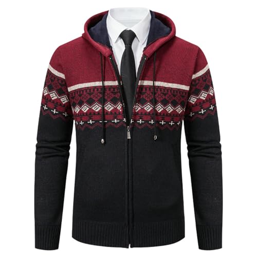Cardigan en tricot doublé en peluche haut de gamme à capuche homme
