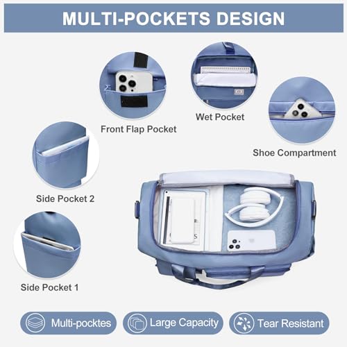 Image of Large Travel Duffle Bag, Carry On Weekender Bag with Shoe Compartment, Gym Tote Overnight Bags for Women for Travel with Toiletry Bag