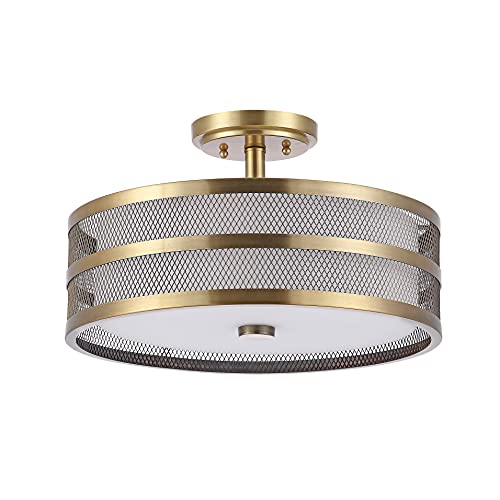 Safavieh Lighting Collection Greta Antique Gold 16-Inch Diameter Veil Drum Flush Mount Ceiling Light Fixture (Led Bulbs Included) #TOP6