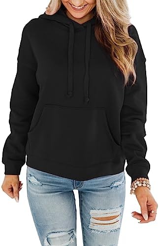 ORANDESIGNE Women's Casual Color Block/Solid Hoodies Long Sleeve Pullover Tops Loose Lightweight Sweatshirt with Pocket Black