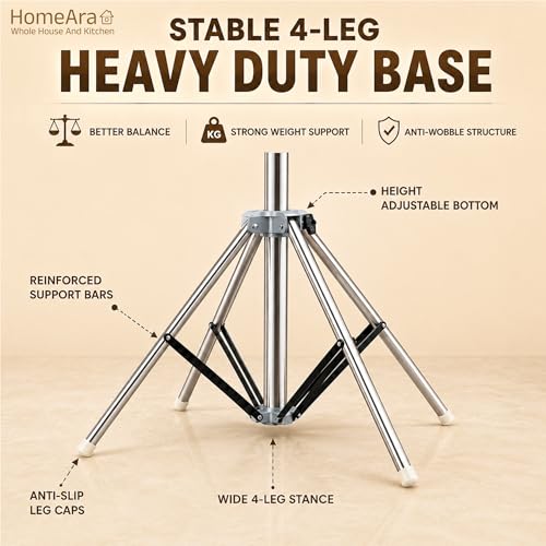 Image of Foldable Umbrella Style 4-Leg Clothes Drying Stand | 10 Rod Stainless Steel Laundry Dryer Rack | Space Saving Portable Heavy Duty Rust Resistant Cloth Drying Stand for Indoor & Outdoor Use