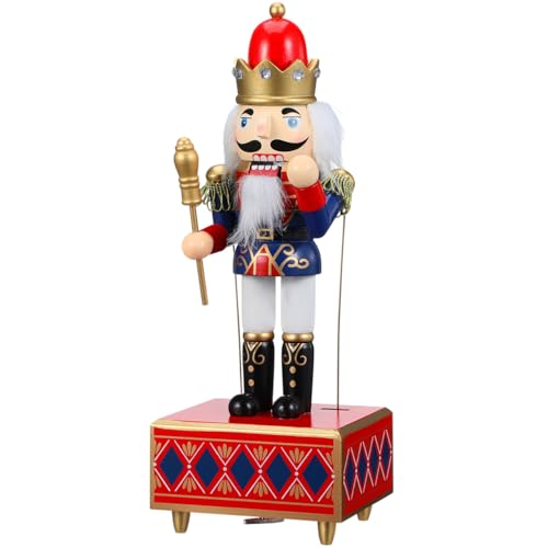 Cabilock 12 Inch Nutcracker Music Box, Wooden Drummer Nutcracker Soldier Figurines, Wind up Clockwork Christmas Music Box Handmade Christmas Decorations for Home Decor Ornaments Table Centerpiece