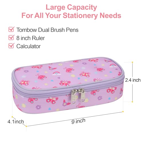 Image of Bagseri Pencil Case for Kids - Special Cute Pencil Pouch for Girls Large Capacity Pencil Bag Aesthetic Kids Pencil Box for School (Purple Butterfly)