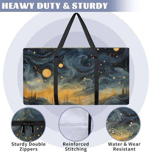 Glitter Galaxy Extra Large Moving Bags Heavy Duty Storage Bags Retro Galaxy Cloth Wrap Around Handles Double Zipper Reusable Convenient Foldable Storage Tote for Travel Camping Space Save3