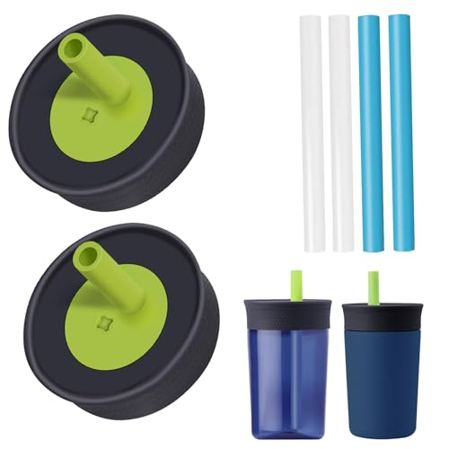 PHULWEL 2 Pack Replacement Lids for Owala Kids Insulation Tumbler 12oz & 15oz, Spill Resistant Cap with 4 Flexible Straws, BPA-Free, Dishwasher Safe, Accessories for Owala Kids Bottle(Navy)