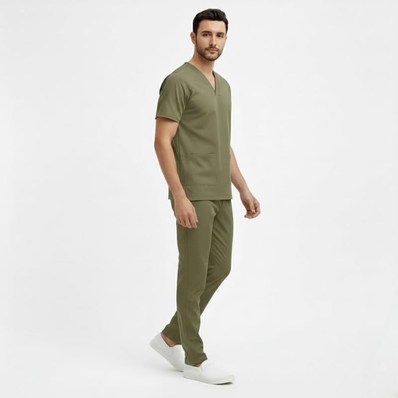 Image of TrendyUniform Unisex Regular Fit Polyester Cotton Scrub Suit for Componder| V-Neck Top and Drawstring Pant |Half Sleeves Hospital Uniform for Doctors, Nurses and Dentist, OT