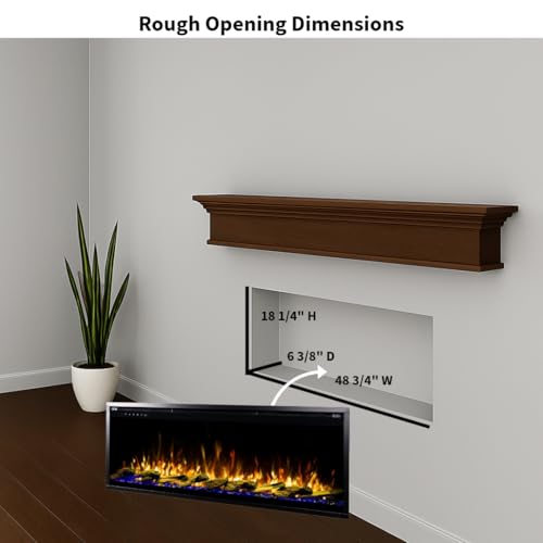 Touchstone Sideline Elite Pro 50" Smart Electric Fireplace- Wall-Mount/Recessed Installation- 6 Realistic Flame Colors- 13-Color Down Lighting- Crackle Sound- 1,500W Heater