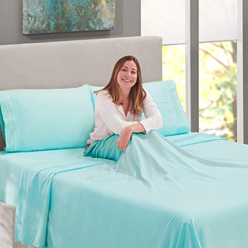 Nestl Full Xl Sheets Sets - 4 Piece Full Xl Size Sheets, Double Brushed Light Blue Sheets, Hotel Luxury Full Xl Sheet Set, Extra Soft Bedding Sheets & Pillowcases #TOP5