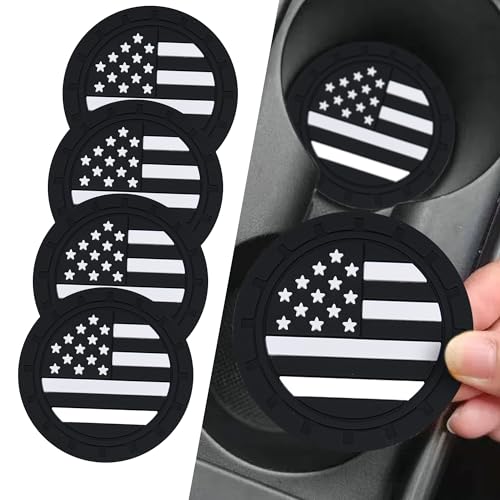 Alieemo 4PCS Car Cup Holder Coasters, 2.75 Inch American Flag Insert Car Cup Coaster, Anti Slip Shockproof Embedded Drink Mat, Car Coasters for Cup Holders, Universal Car Interior Accessories (Black)