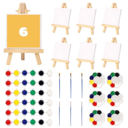 Unmasalu 6 Set Mini Acrylic Paint Kit Mini Canvas and Easel Set