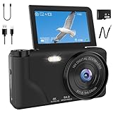 QZT デジタルカメラ 4K デジカメ 6400万画素 タイムプラス録画機能 TYPE-Cケーブルでスマホに送れる 3インチ大画面 180度回転可能ディスプレイ オートフォーカス 自撮り 18倍デジタルズーム スマホ連動 セルフタイマー ループ録画 LEDライト ウェブカメラ機能 軽量 修学旅行/子供カメラ/初心者/入学式 三脚穴付き 日本語取扱説明書付き 64gカード付属A65 (ブラック1)