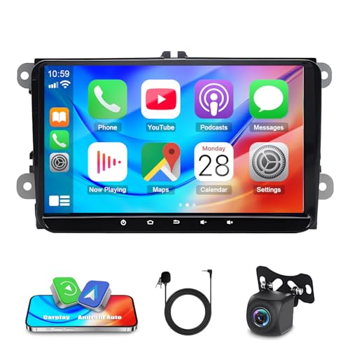 9 Inch Android Car Stereo Radio Carplay for VW GTI/Golf R 2010-2013 Upgrade Touch Screen Head Nuit GPS Navigation Double Din with Wireless Carplay Android Auto Bluetooth WiFi FM SWC DSP Backup Camera