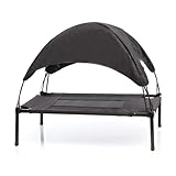 Wiltec Hundebett mit Dach Schwarz 76 x 60 x 16 cm Größe M bis 25 kg Outdoor Katzenliege Haustier Schlafplatz Sonnendach