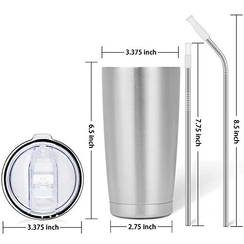 Futtumy 6 Pack Stainless Steel Travel Tumblers, 20 Oz Tumbler With 12 Lids, Insulated Coffee Tumblers, Double Wall Travel Tumblers, Thermal Cups, Powder Coated Coffee Cup For Hot Cold Drinks (Silver) #TOP6