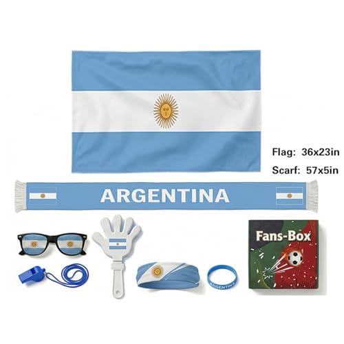 Louxiar 7 Pcs Cheering Kit for Football Matches, 2026 Argentina Soccer Fan Game Day Accessory Set, Includes Flag, Glasses, Whistle, Clapper, Wristband, Scarf & Headband by Louxiar - Used condition - Image 2