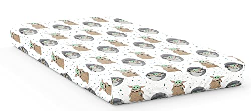 Jay Franco Star Wars The Mandalorian Curious Child Drap-housse 100 % coton pour lit simple