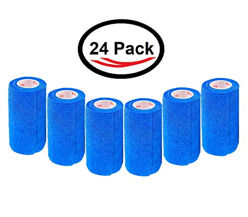 Image of 4 Inch Vet Wrap Tape Bulk (Blue) (Pack of 24) Self Adhesive Adherent Adhering Flex Bandage Grip Roll for Dog Cat Pet Horse