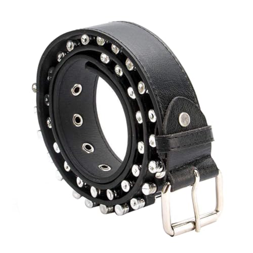 LIFKOME 1Pc Punk Style Durable Studded Waist Belt for Men Fashionable Black Jeans Belt with Stitching Edges for Casual and Dress Occasions