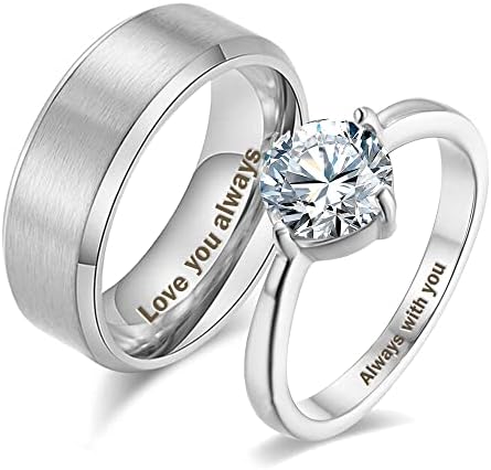 Matching Promise Rings for Couples Stainless Steel Wedding Rings Set Personalized Engagement Ring Promise Anniversary Wedding Bands for Women