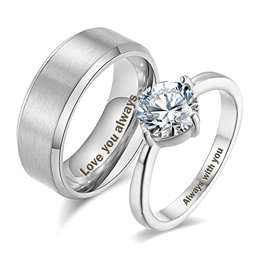 Matching Promise Rings For Couples Stainless Steel Wedding Rings Set Personalized Engagement Ring Promise Anniversary Wedding Bands For Women #TOP26
