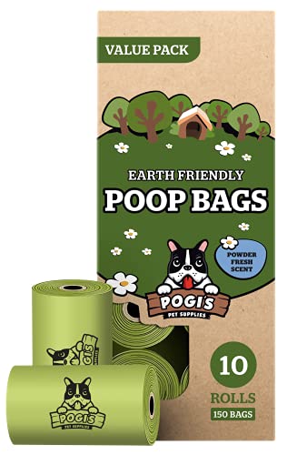 Pogi's Poop Bags - Bolsas para excremento de perro - 10 Rollos (150 Bolsas) - Grandes, Biodegradables, Perfumadas, Herméticas