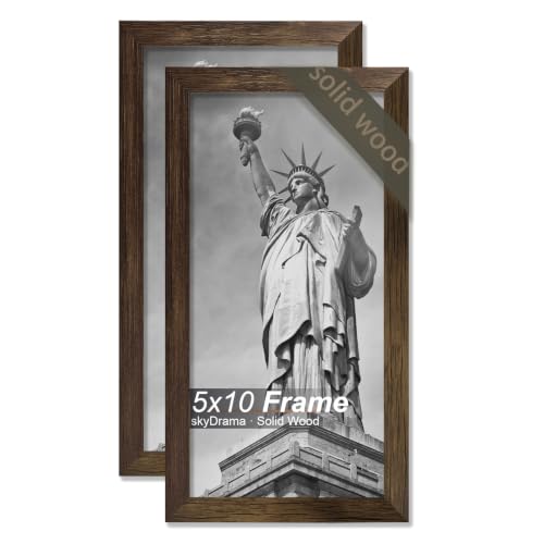 skyDrama Solid Wood 5x10 Picture Frame with Brown Wood Grain 2 Packs