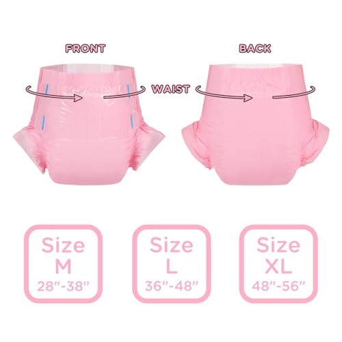Image of Littleforbig Adjustable Tapes Adult Diaper 10 Pieces - ABDry Ultra Absorbent Diapers 6500 mL Pink (Medium 28 inch-38 inch)