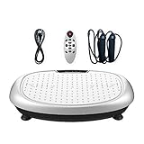 Plataforma vibratoria - Guía de compra 12 JUFIT Plataforma vibratoria con 3 velocidades automáticas, 30 velocidades Diferentes, Superficie de Entrenamiento Súper Grande, Pantalla LCD, Control Remoto y 2 Bandas Elásticas, Plata