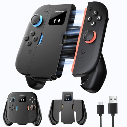 TRANSNOVO Charging Grip Compatible with Nintendo Switch 2 Joycons (2025), Magnetic Grip Controller for Switch 2 with USB C Cable & LED Indicator, Ergonomic Controller Handle Set for Travel-Ready