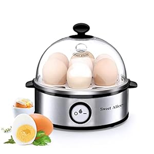 Sweet Alice Egg Cooker Stainless Steel Egg Cooker Test Winner, Egg Cooker for 1-7 Eggs with Hardness Adjustment, Indicator Light Automatic Shut-Off, Measuring Cup, Overheating Protection, BPA-Free, 360 Watt