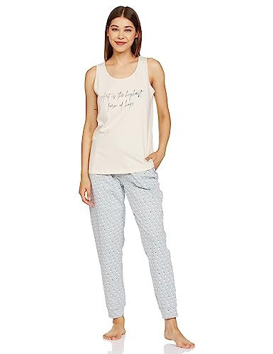 Image of Amazon Brand - Symbol Women's Cotton Regular Fit Sleveless Top and Jogger Night Suit (Night Wear | Lounge Wear Set) (Available in Plus Sizes)