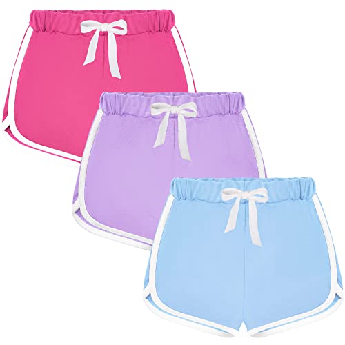 BOOPH 3 Pack Girls Athletic Running Dance Dolphin Shorts 7-8 Years Rose Purple Blue