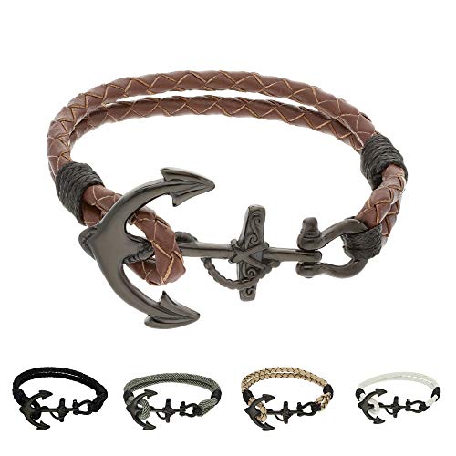 Preisvergleich Produktbild Treuheld Anker Armband - 21,5cm Dunkelbraun - Echtleder