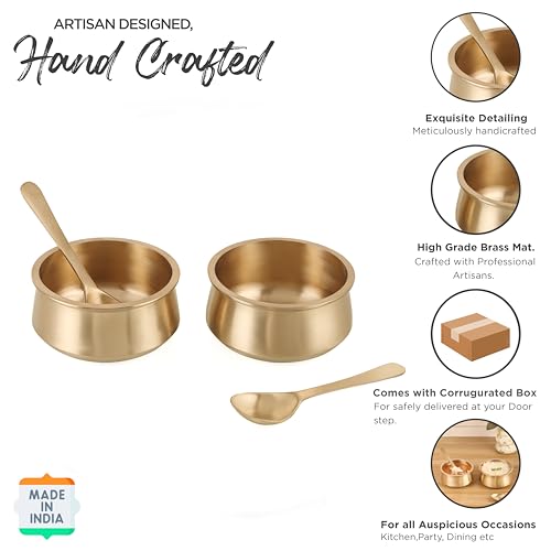 Image of THE HEALING STORE Pure Bronze Kansa Donga Set of 2 Without Lid | Handcrafted Ayurvedic Serving Bowls for Dal, Curry, Sabzi & Rice | Traditional Kansya Dinnerware | Eco-Friendly Bronze Serveware
