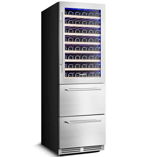 BODEGA Wine and Beverage Refrigerator, 24 Inch 2 IN 1 Dual Zone Wine Cooler,Built-in or Freestanding Beverage Cooler, Soft LED Light Hold 88 Bottles and 149 Cans, silvery