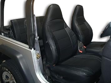 Iggee Black Artificial Leather Custom fit Front and Rear seat Covers for Jeep Wrangler 1997-2002