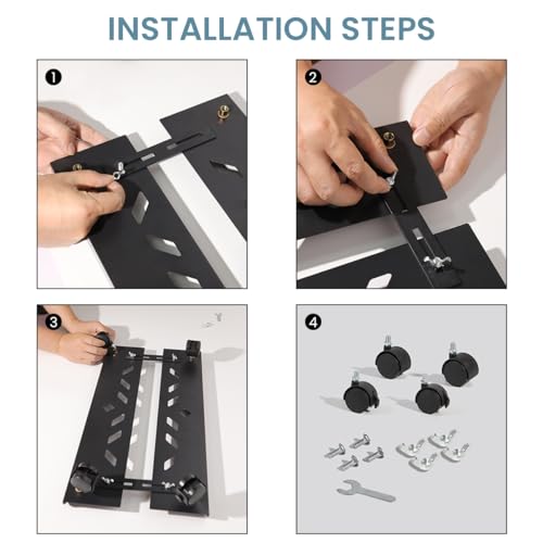 Image of Adjustable Mobile CPU Stand with 4 Rolling Caster Wheels Ventilated Computer Tower Retractable Desktop PC Holder Under Desk Floor Cart Riser 2 PCS