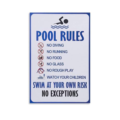 Vintage Pool Rules Poster Warning Swim At Your Own Risk for Swimming Pool Water Park Beach Decorstyle12x18inch(30x45cm)