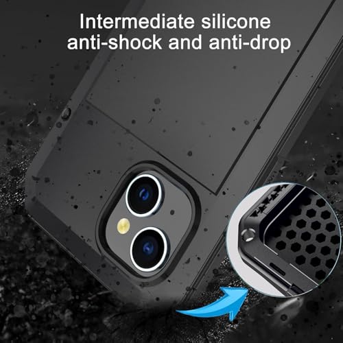 Marrkey for iPhone 16 Pro Max Metal Case 6.9\",Heavy Duty Shockproof Aluminum Alloy Tough Armour Military Phone Case,360 Full Body Protective Cover with Silicone Built-in Screen Protector - Black