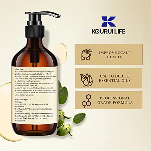 Kouruilife Jojoba Oil 33.8 Fl. Oz, Usda Organic Certified, 100% Pure Natural Jojoba Oil, With Pump, Deeply Moisturizing Anti-Aging, Face/Hair/Body/Skin Care, For Men And Women #TOP4