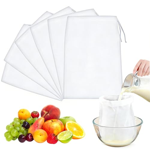 6 PCS Reusable Straining Bags, 20 * 30cm Cheesecloth Drawstring Bags for Cold Brew Coffee and Food Straining (200 Mesh)