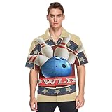 Herren Kurzarm Hawaiihemd Vintage Sport-Bowlingkugel Männer Casual Funky Hawaii Hemd Button Down Urlaub Hemd Reise Shirt Strand Beilaufig Freizeit Hemd
