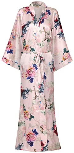 Image of goodmansam Women's Long Floral Satin Kimono Robes Bridal Dressing Gown Wedding Bridesmaid Nightgown
